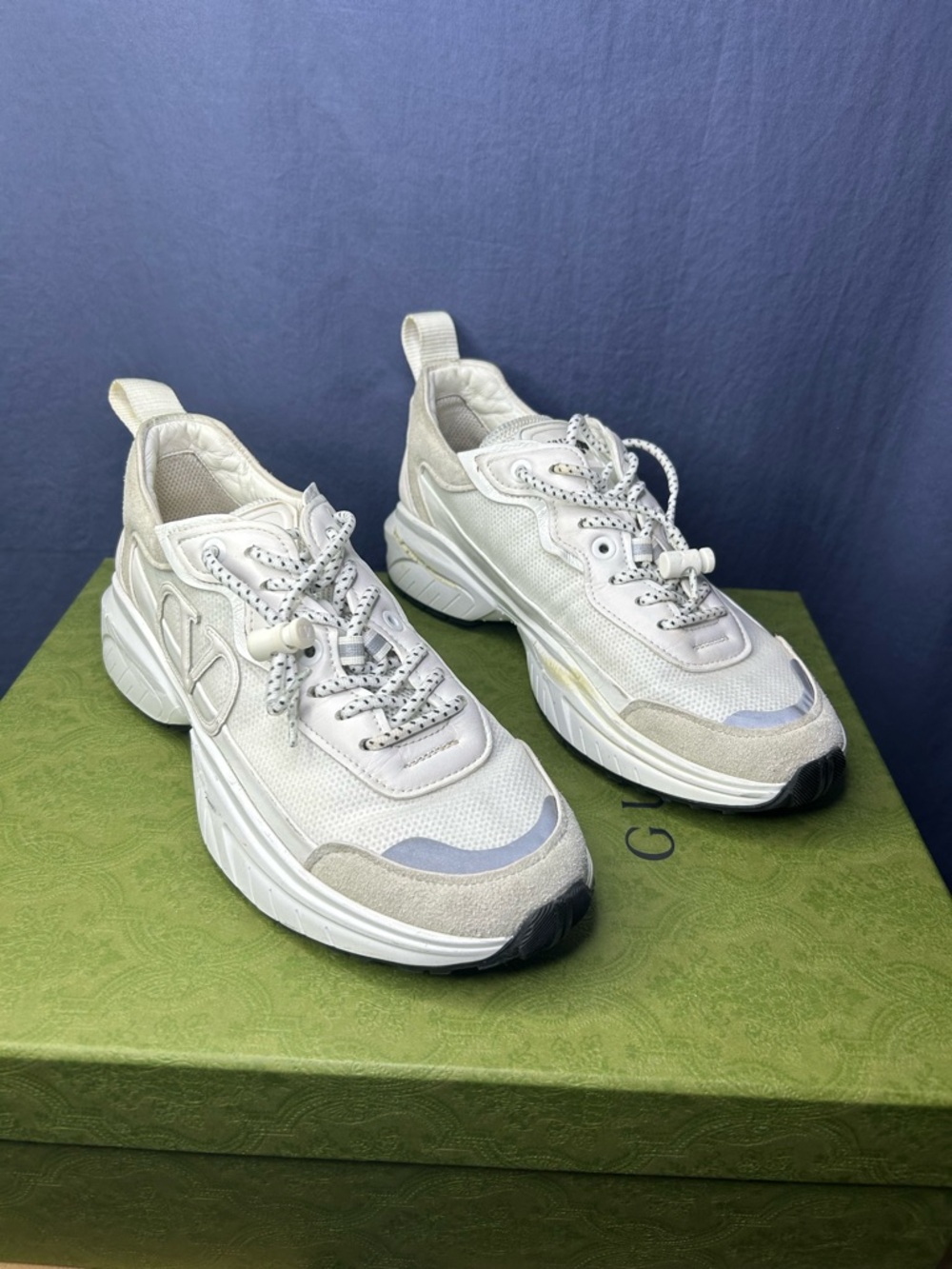 Valentino Garavani White and Light Gray Chunky Lace-Up Sneakers Size 7 US WOMENS